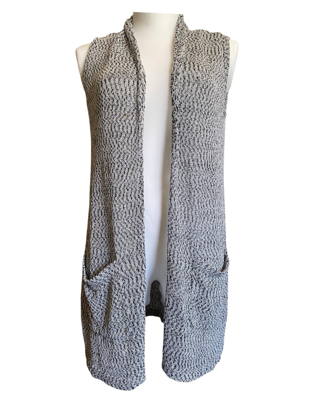 Cyrus Marled Knit Open Front Sweater Vest Pockets Size L Coastal Boho